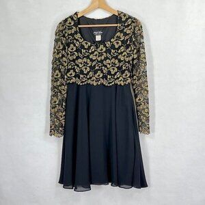 Night Way Collections Vintage Long Sleeve Gold Mesh Overlay Cocktail Party LBD 6